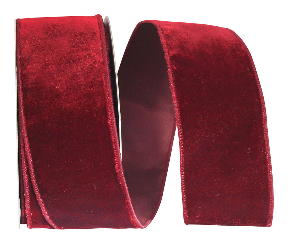 Burgundy Velvet Plush Wired Edge Ribbon 2-1/2 Inch
