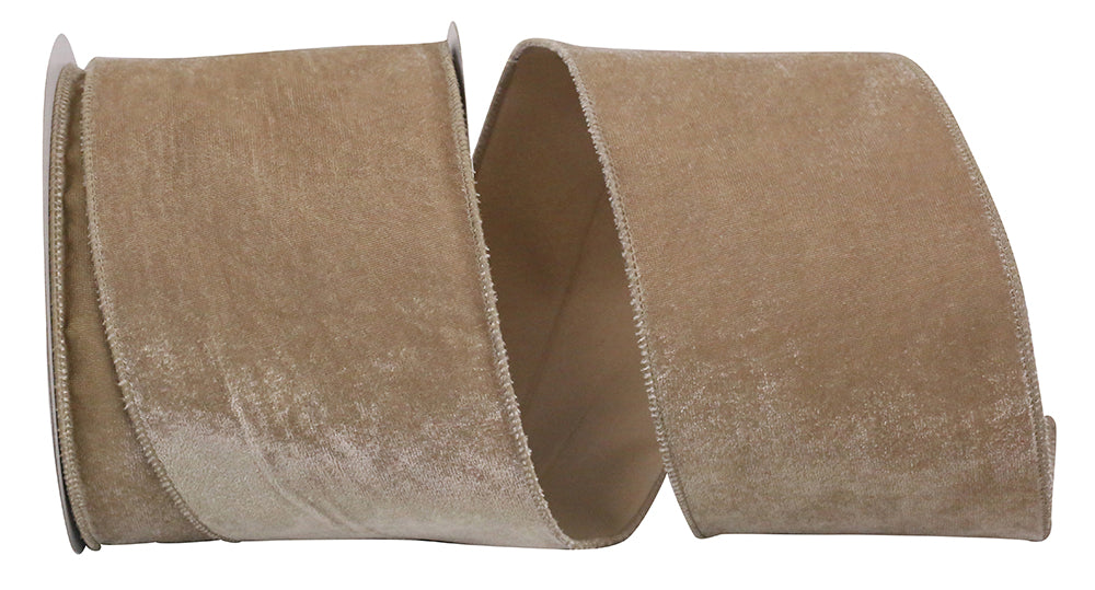 Taupe 4 Inch Regal Velvet Plush Wired Edge Ribbon for Wreaths & Bows