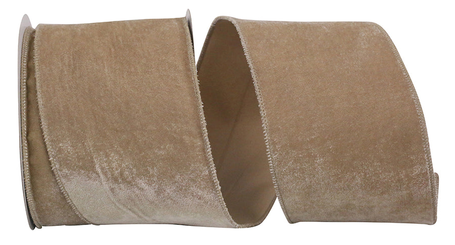 Taupe 4 Inch Regal Velvet Plush Wired Edge Ribbon for Wreaths & Bows