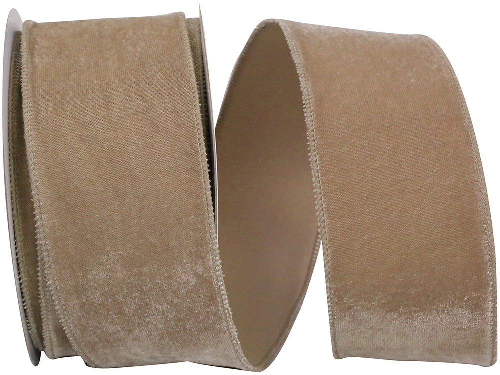 Taupe 2-1 2 Inch Regal Velvet Plush Wired Edge Ribbon for Wreaths & Bows