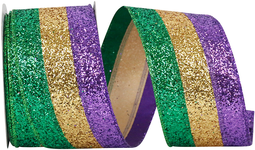 Mardi Gras Glitter Wired Edge Ribbon Multi 2-1/2 Inch