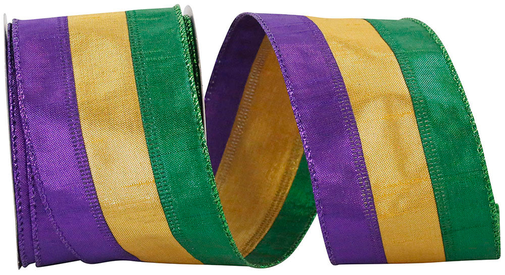 Mardi Gras Metallic Shine Tri Stripes Ribbon 2-1/2 Inch Multi