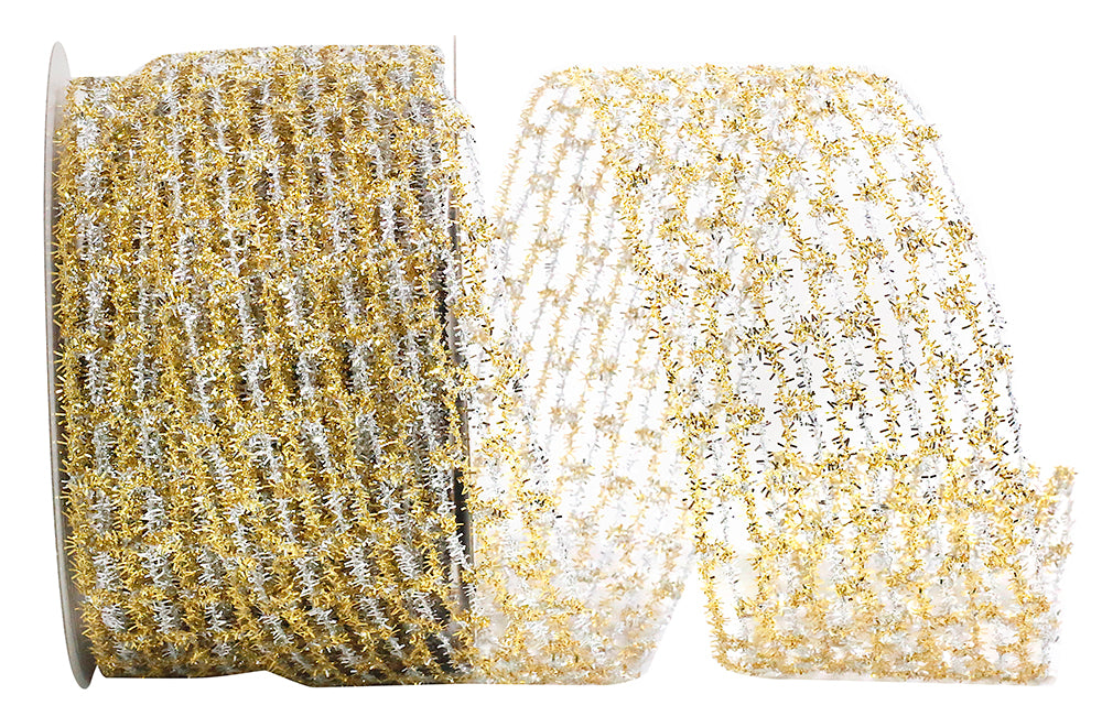 Gold Silver Metallic Wired Edge Ribbon 2-1/2 Inch for Bows