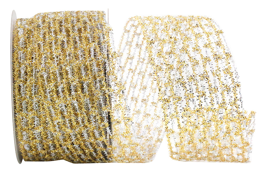 Gold Silver Metallic Wired Edge Ribbon 2-1/2 Inch for Bows
