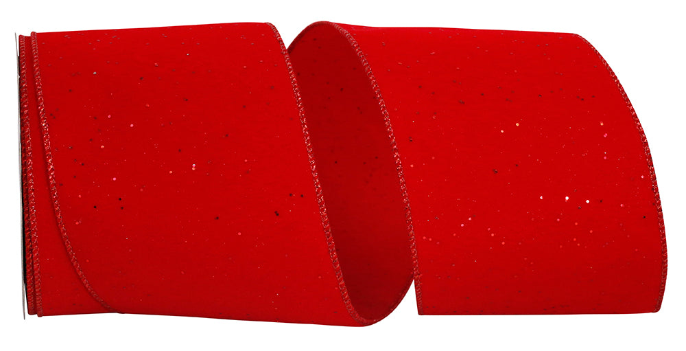 Red Velvet Glitter Dots Wired Edge Ribbon 4 Inch