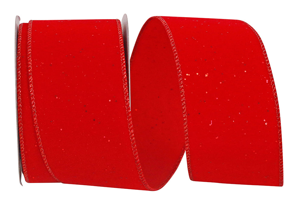 Red Velvet Glitter Dots Wired Edge Ribbon 2-1/2 Inch