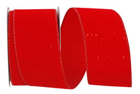 Red Velvet Glitter Dots Wired Edge Ribbon 2-1/2 Inch