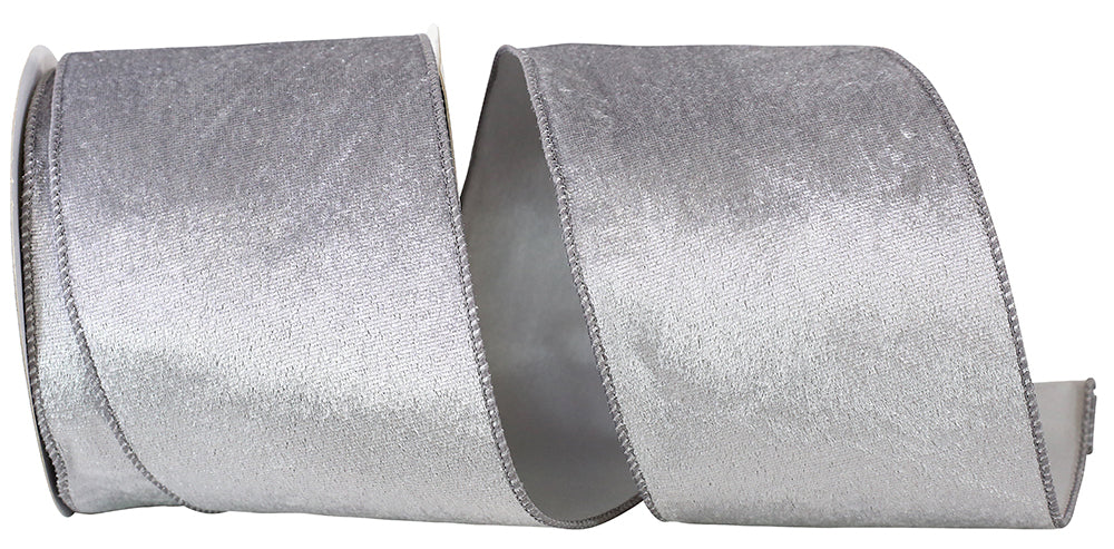 Silver 4 Inch Velvet Plush Lite Wired Edge Ribbon for Wreaths & Bows