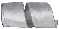 Silver 4 Inch Velvet Plush Lite Wired Edge Ribbon for Wreaths & Bows