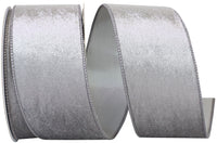 Silver 2-1 2 Inch Velvet Plush Lite Wired Edge Ribbon for Wreaths & Bows