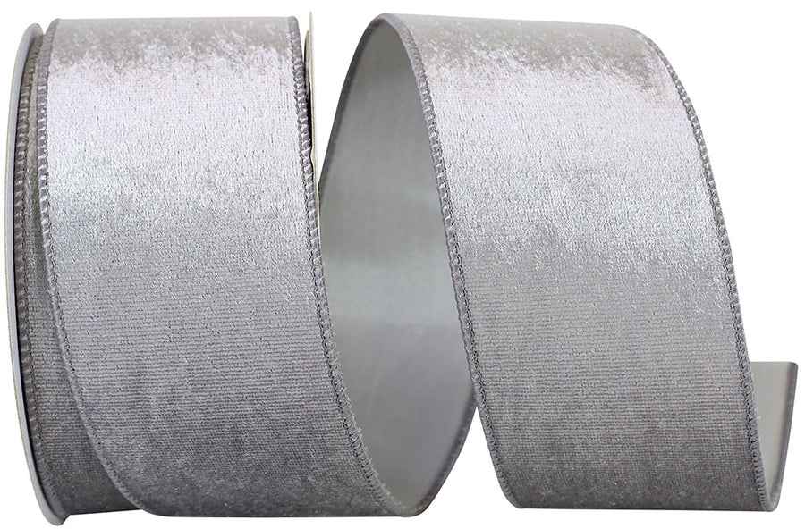 Silver 2-1 2 Inch Velvet Plush Lite Wired Edge Ribbon for Wreaths & Bows