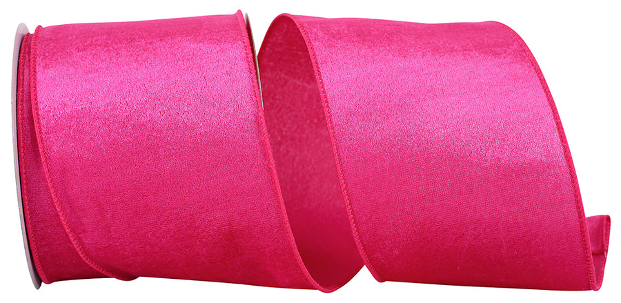 Fuchsia 4 Inch Velvet Plush Lite Wired Edge Ribbon for Wreaths & Bows