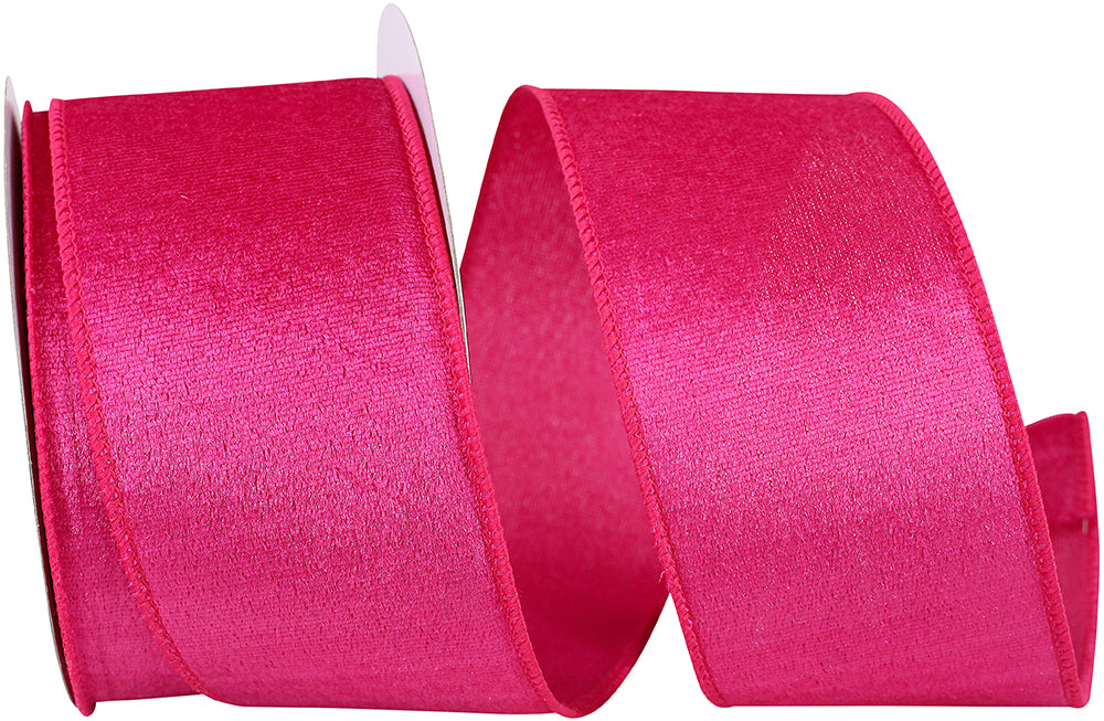 Fuchsia 2-1 2 Inch Velvet Plush Lite Wired Edge Ribbon for Wreaths & Bows
