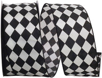 Black White 2-1 2 Inch Diamond Dan Black & White Wired Edge Ribbon for Wreaths & Bows