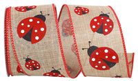 Natural 2-1 2 Inch Ladybug Linen Natural Wired Edge Ribbon for Wreaths & Bows