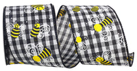Bumble Bee Gingham Check Ribbon Black White 2-1/2 Inch