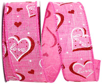 1-1/2 Inch Pink Red Love Heartbeat Glitter Ribbon