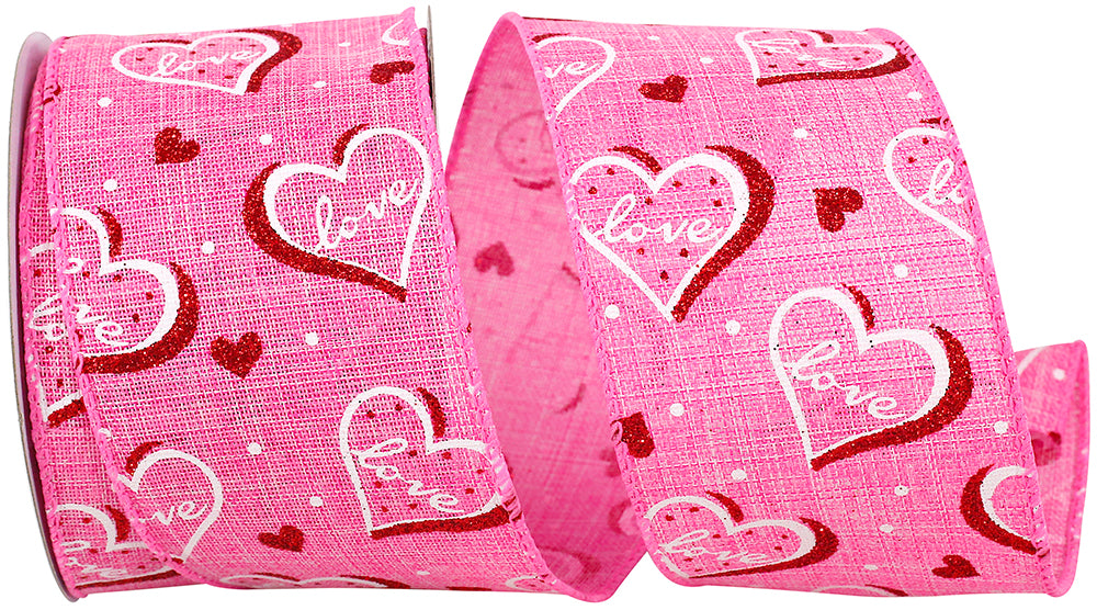 Love Heartbeat Glitter Ribbon Pink Red 2-1/2 Inch