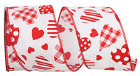 Red White 2-1 2 Inch Hearts Designs Galore Wired Edge Ribbon for Wreaths & Bows