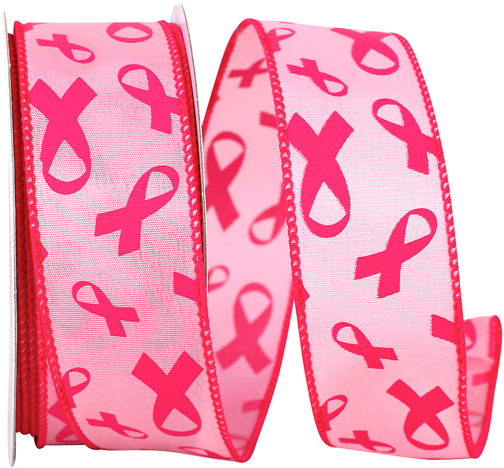 Pink 1-1 2 Inch Breast Cancer Awareness Wired Edge Ribbon for Wreaths & Bows