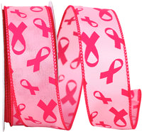 Pink 1-1 2 Inch Breast Cancer Awareness Wired Edge Ribbon for Wreaths & Bows