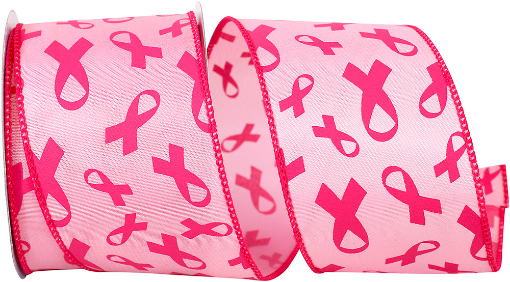 Pink 2-1 2 Inch Breast Cancer Awareness Wired Edge Ribbon for Wreaths & Bows