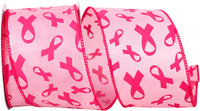 Pink 2-1 2 Inch Breast Cancer Awareness Wired Edge Ribbon for Wreaths & Bows