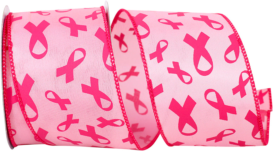 Pink 2-1 2 Inch Breast Cancer Awareness Wired Edge Ribbon for Wreaths & Bows