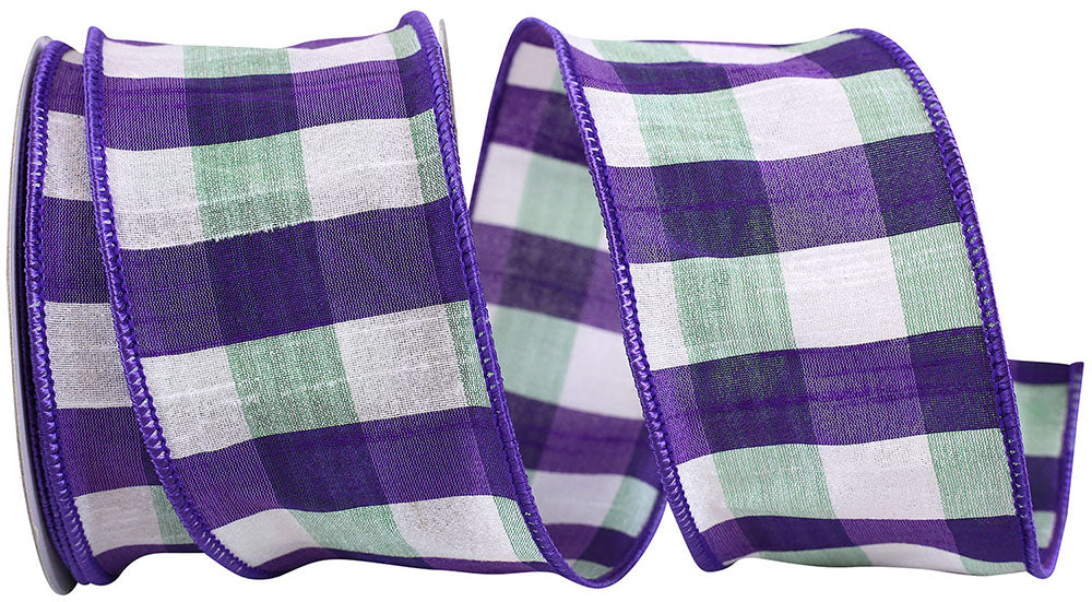 Multi 2-1 2 Inch Check Dupioni Shadow Wired Edge Ribbon for Wreaths & Bows