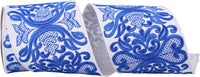 White Blue 4 Inch Regal Filigree Chinoiserie Embroidery Dupioni Wired Edge Ribbon for Wreaths & Bows