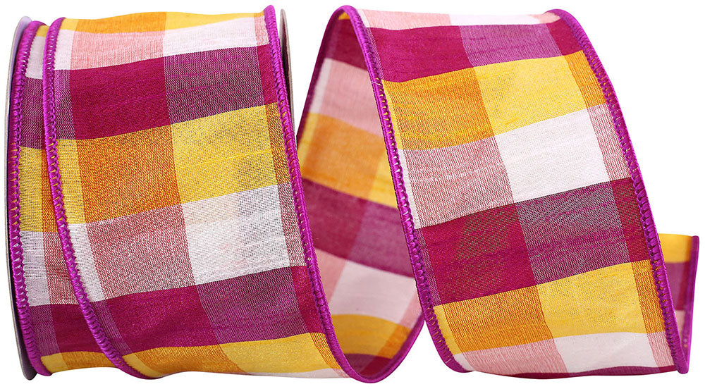 Dupioni Afternoon Plaid Wired Edge Ribbon Multi 2-1/2 Inch