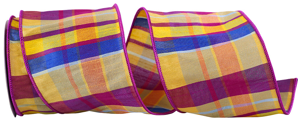 Multi Plaid Wired Edge Ribbon 4 Inch Dupioni 10 Yards