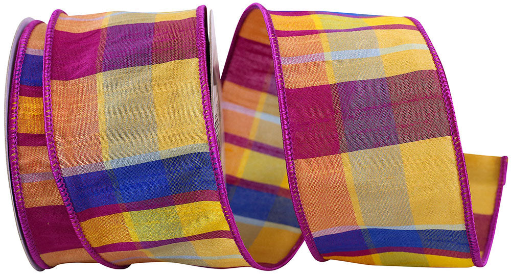 Dupioni Plaid Wired Edge Ribbon Multi 2-1/2 Inch 10 Yards