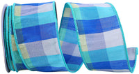 Dupioni Blues Plaid Wired Edge Ribbon 2-1/2 Inch Multi