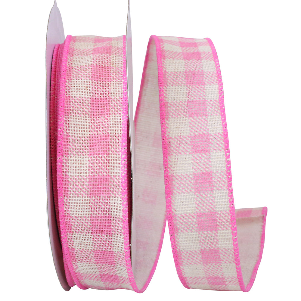 Pink Gingham Wired Edge Ribbon 1-1/2 Inch for Bows