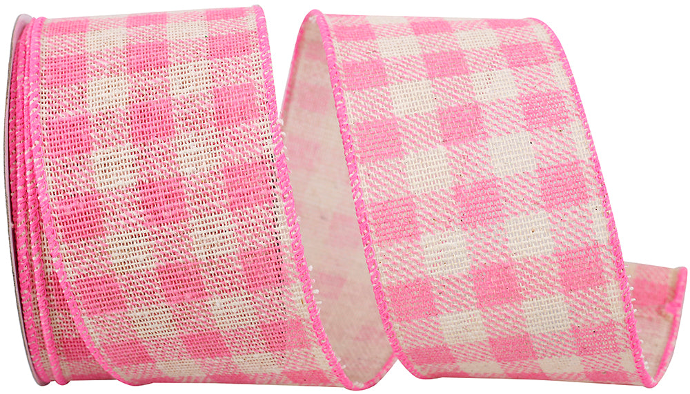 Pink Gingham Hopsack Twill Ribbon 2-1/2 Inch for Bows