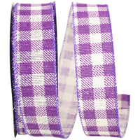 Purple Gingham Hopsack Twill Wired Edge Ribbon 1-1/2 Inch