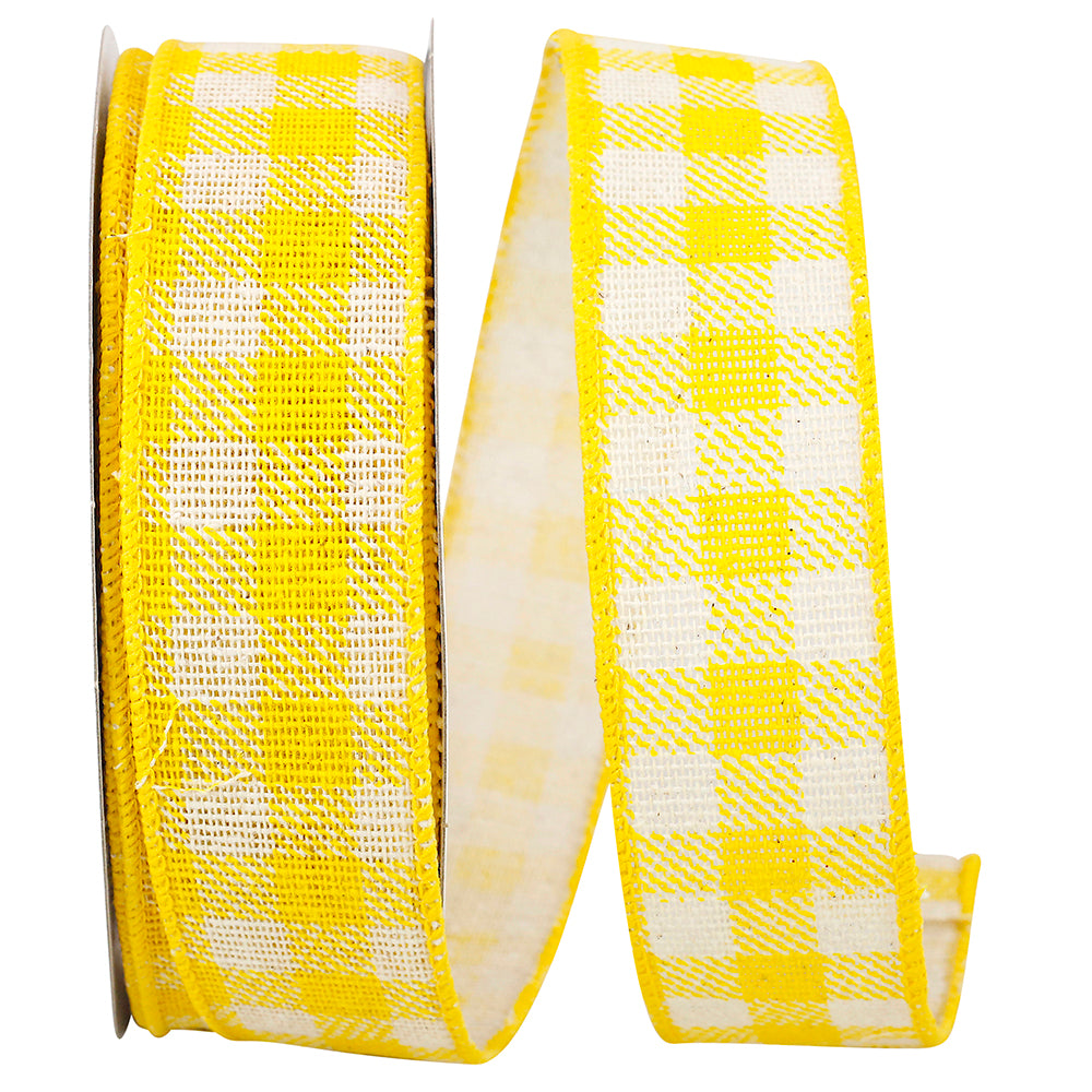 Gingham Wired Edge Ribbon Yellow 1-1/2 Inch 20 Yards