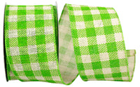 Gingham Hopsack Twill Wired Edge Ribbon Lime 2-1/2 Inch