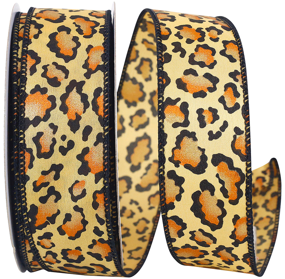 Multi 1-1 2 Inch Leopard Spots Wired Edge Ribbon for Wreaths & Bows