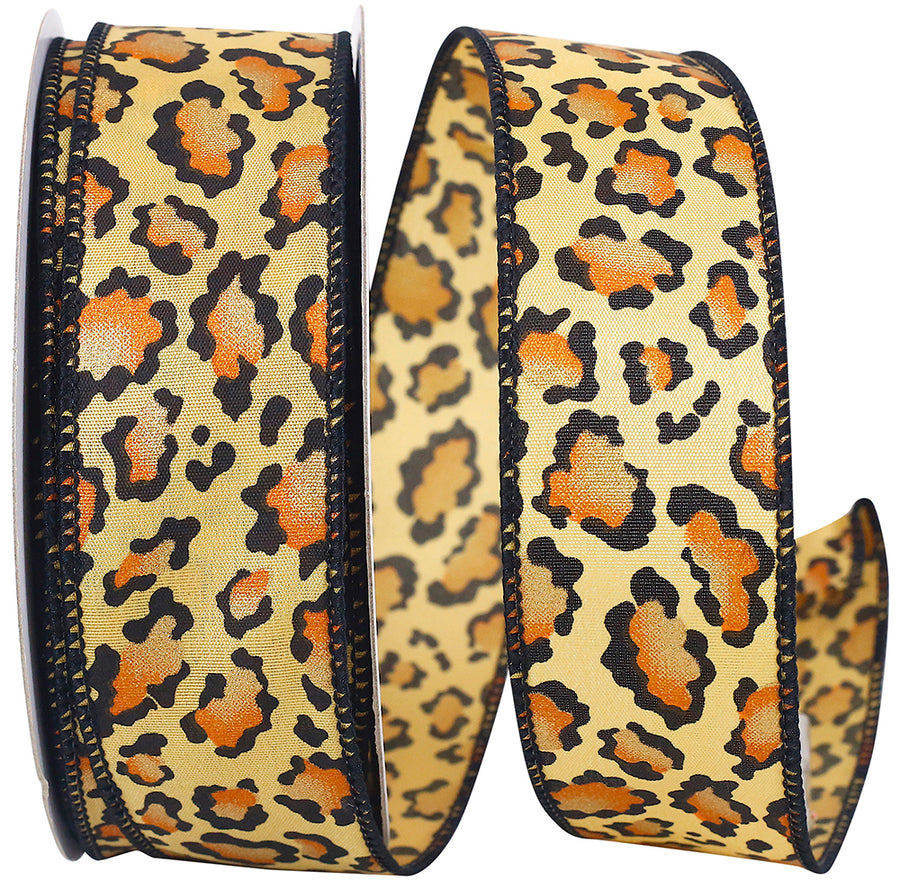 Multi 1-1 2 Inch Leopard Spots Wired Edge Ribbon for Wreaths & Bows