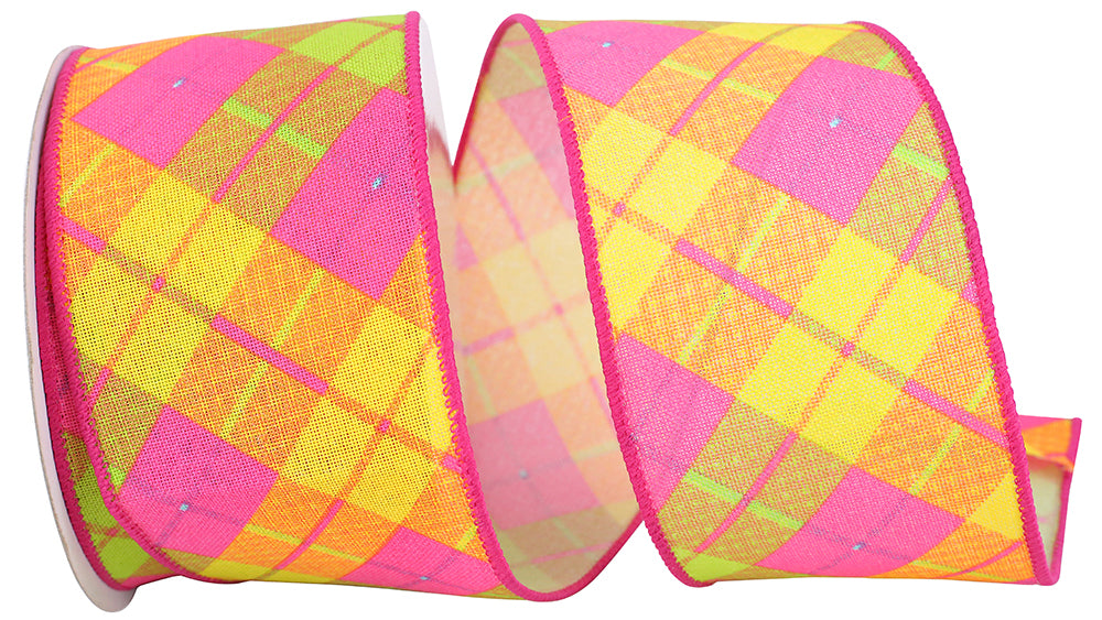 Diagonal Plaid Citrus Wired Edge Ribbon 2-1/2 Inch Multi