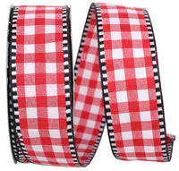 Red Gingham Check Ticking Wired Edge Ribbon 1-1/2 Inch