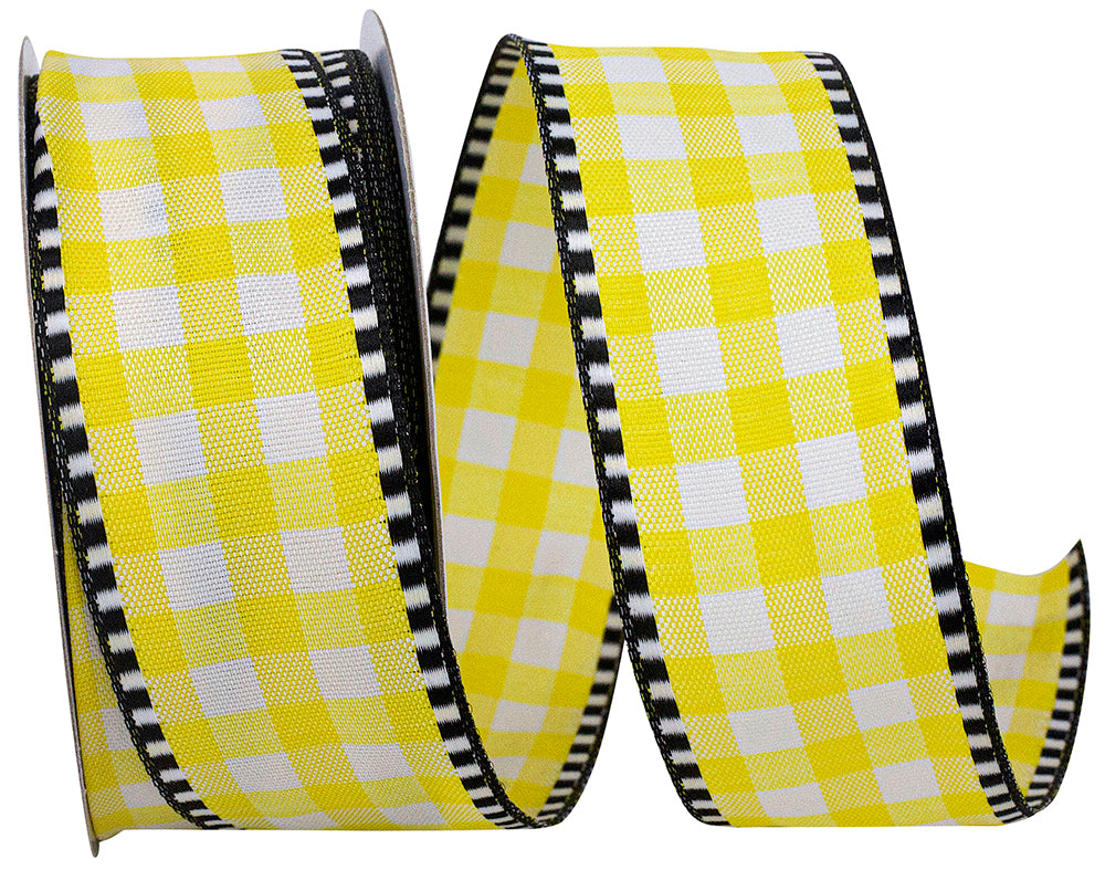 Gingham Check Ticking Ribbon Yellow 1-1/2 Inch 10 Yards
