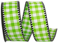 Lime Gingham Check Ticking Wired Edge Ribbon 1-1/2 Inch