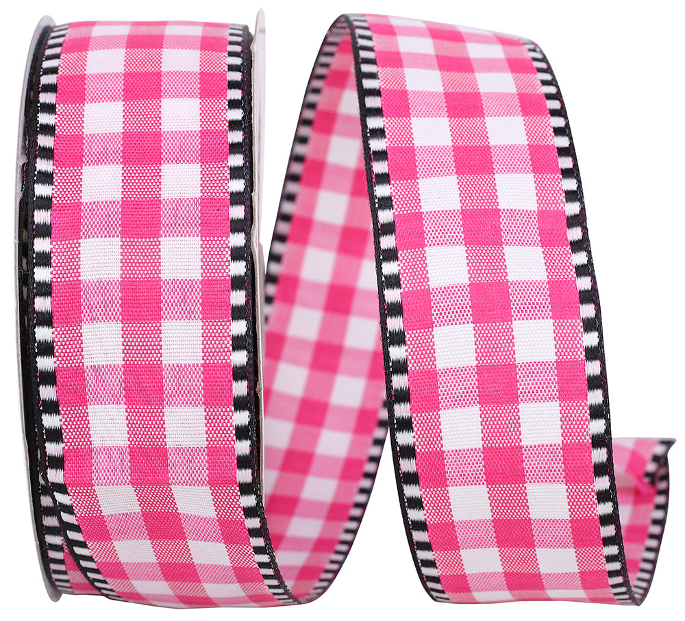 Fuchsia Gingham Check Wired Edge Ribbon 1-1/2 Inch for Bows