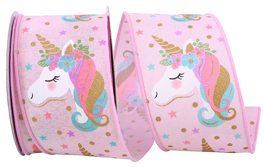 Light 2-1 2 Inch Unicorns & Flowers Wired Edge Ribbon Rd for Wreaths & Bows