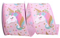 Light 2-1 2 Inch Unicorns & Flowers Wired Edge Ribbon Rd for Wreaths & Bows