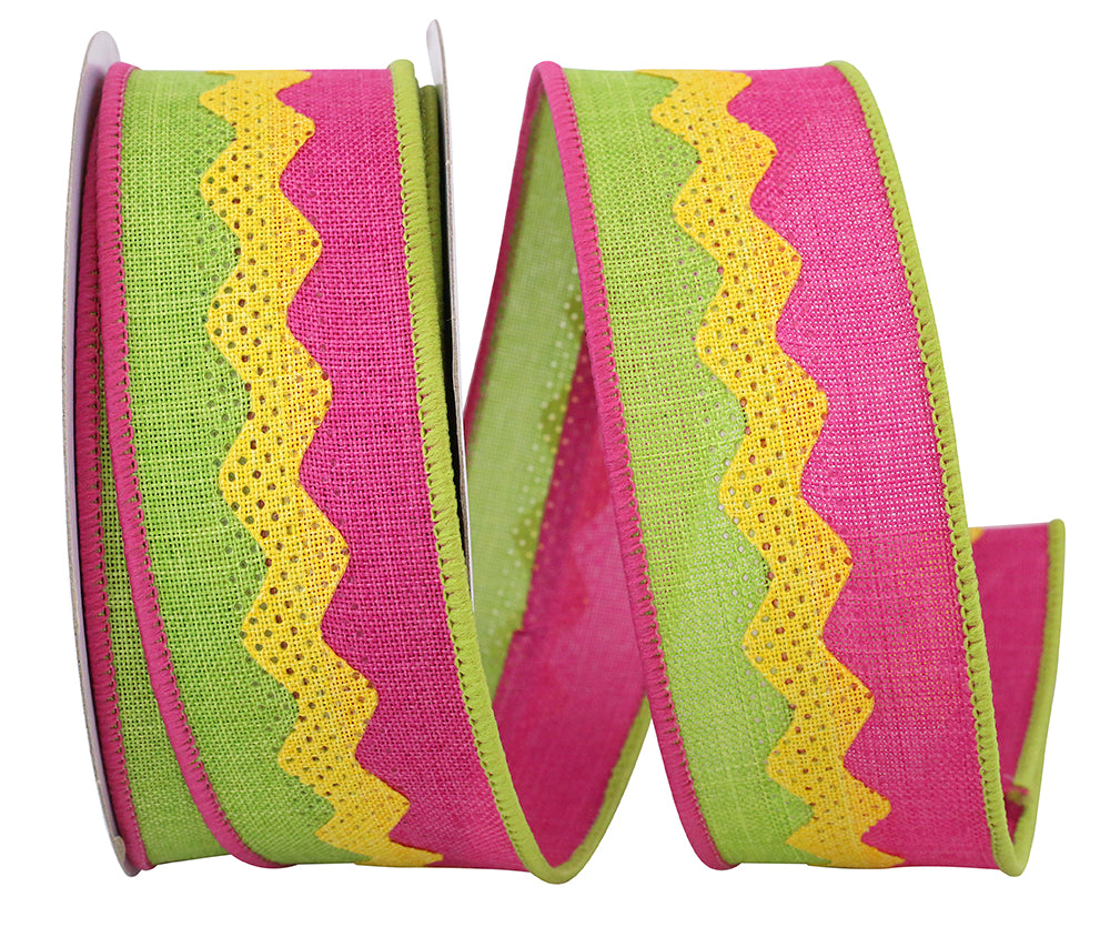 Multi 1-1 2 Inch Sherbert Ricrac Wired Edge Ribbon Rd for Wreaths & Bows