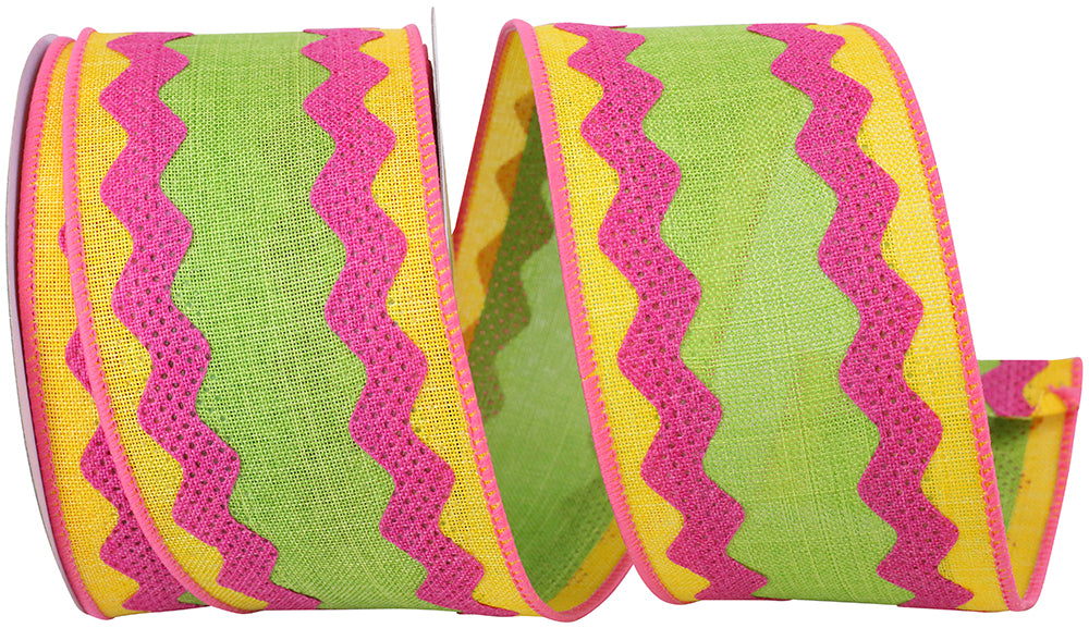 Multi 2-1 2 Inch Sherbert Ricrac Wired Edge Ribbon Rd for Wreaths & Bows